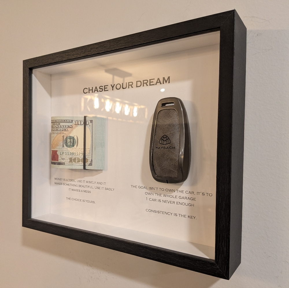 Framed Motivational Display with Key and Cash